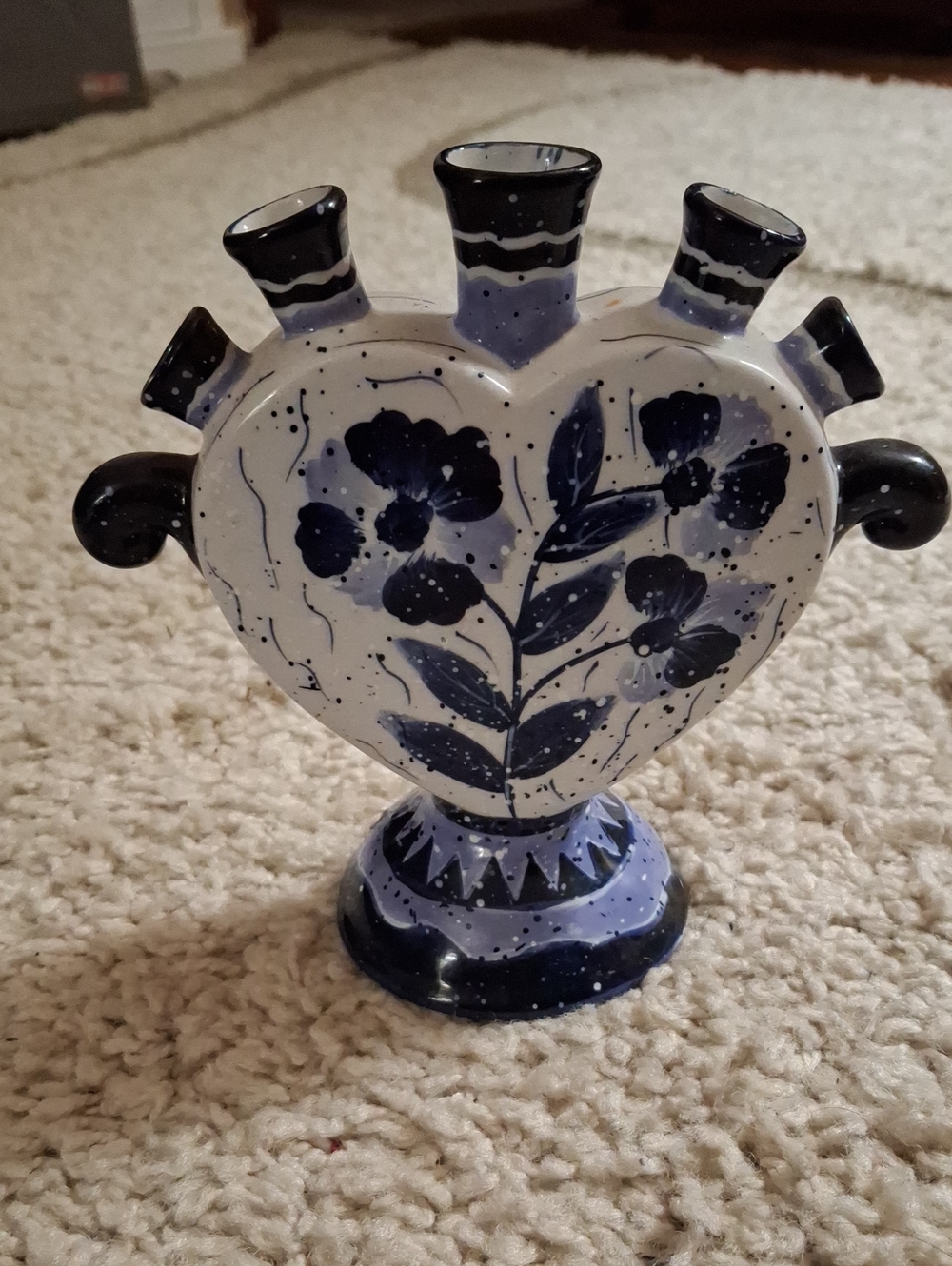 Hand-Painted Heart Vase in Blue and White